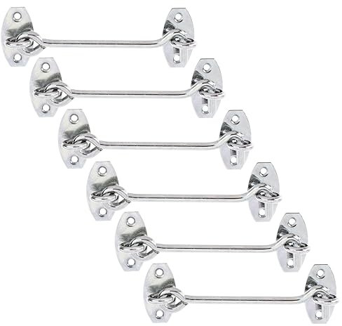 Alberts 857349 - Ganci temporali, con piastre angolari o occhielli su piastre, zincati tramite galvanica, protezione a strato spesso, lunghezza 120 mm, diametro gancio 5,8 mm, set da 6 pezzi