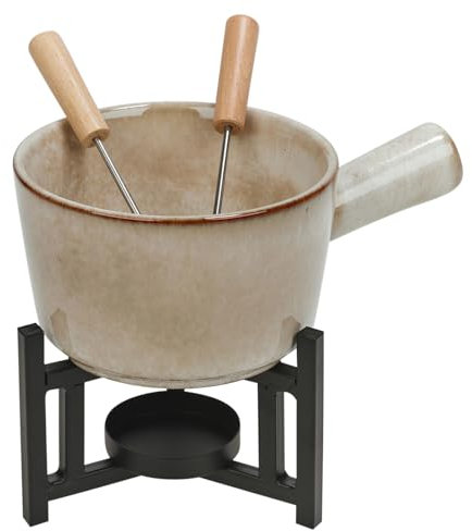 URBN-CHEF Ceramic Fondue Set for Chocolate and Cheese – Includes Melting Pot and 2 Fruit Forks, Perfectly Packaged in a Gift Box