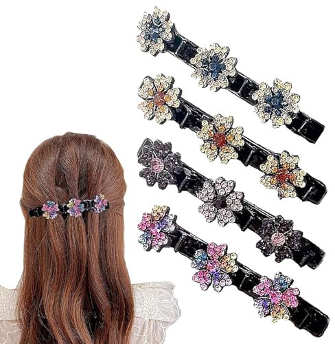 4 Stück Haarspangen Damen, 2024 Neuestes Modell Mit Funkelnden Kristallsteinen, Doppelschicht Blume, Kolibri, Mädchen Haarschmuck - Hair Clips