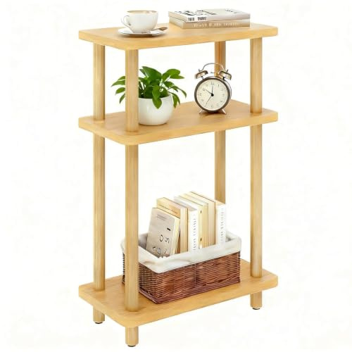 IBUYKE Schmaler Beistelltisch,Couchtisch mit 3 Ebenen,Natürliche WST009N | 40x18x62,5cm, Sofatisch,Dünner Nachttisch für Wohnzimmer Schlafzimmer Büro, Montage ohne Werkzeug