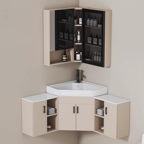 Lavandino da bagno stile fattoria con mobiletto a specchio, mobiletto porta medicinali sospeso ad angolo, moderno mobiletto portaoggetti stretto per bagno, cucina, soggiorno(56+40CM/22+15.7IN)