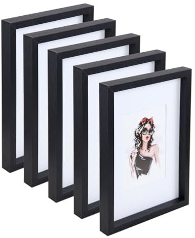 IDEAL TREND 3er 5er Set Holz Bilderrahmen Bilder Foto Rahmen Fotorahmen Wanddeko Collage Poster HR-15: Farbe: 5er Pack Schwarz | Format: 30x40