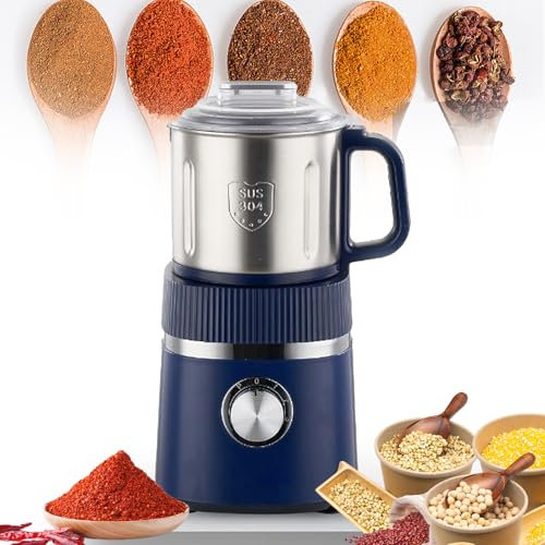 Moulin à Grains, Grande Capacité 800 G, Moulin à Café électrique 500 W avec Couvercle Amovible, Broyage Humide/Sec à Double Usage, 26 000 TR/Min, Réglage à 4 Vitesses, Broyeur à épices Blue