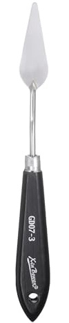 sourcing map Palette Knife Painting Tool 8.07 Stainless Steel Pointed Blade Spatula Painting Pallet Knife with Hole Design Beech Wood Handle for Oil Canvas, Black/Silver