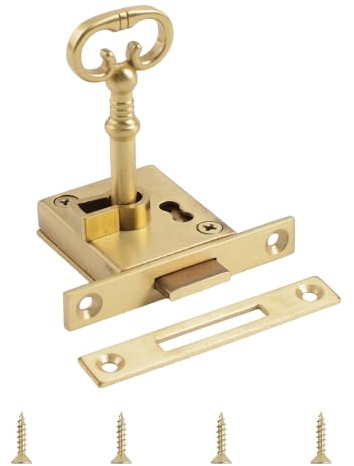 UFURMATE Vintage Schloss mit Schlüssel, 1 Stück, goldfarbenes Schrankschloss-Set für linke Tür, Retro-Schreibtischschublade, Federschloss, dekoratives antikes Messingschloss für Schrank