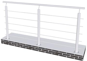 Garde-corps - Pour intérieur et extérieur - Aluminium argenté- Avec 5 traverses et 1 main courante - 2m - Fixation à plat