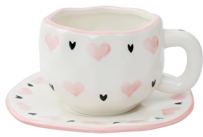 Koythin Tasse à café en céramique avec soucoupe, tasse d'amour mignonne et fraîche unique pour le bureau et la maison, 300 ml pour latte, thé, lait