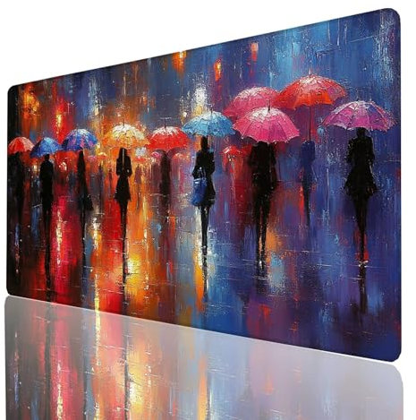 Tapis de Souris XXL 900x400x3mm, Grand Tapis Bureau Couleur, Bords Cousus Antidérapant et Imperméable, Parapluie Mouse Pad Compatible Clavier sans Fil et Souris sans Fil, Gaming Accessoire 7348-GYL