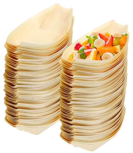 HHEETTT Fingerfood Schalen,100 Stück Schiffchen Snackschalen,Bambus Schalen,Abbaubar Einweggeschirr Einwegschalen,Holz Schiffchen für Fingerfood Snacks Grillen Salate