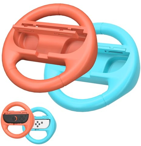 Volants pour Manettes Switch 2, Volant de Course Switch 2 pour Mario Kart World et 8 Deluxe, Accessoires de Jeux de Course NS2 au Design Ergonomique et Faciles à Installer (Orange+Bleu)