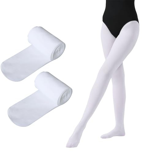 Prizmxed 2 Paar Ballettstrumpfhosen Mädchen 80D Nylon hochelastisch blickdicht geeignet für Tanz Yoga Gymnastik Training (DE/NL/SE/PL, Alphanumerisch, XL, Regular, Regular, Weiß)