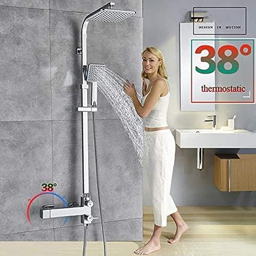 Bright Chrome Shower Set Faucet Thermostatic Rainfall Shower Mixers 8 Rainfall Shower Column with Handshower Thermostat,Shower Faucet Set
