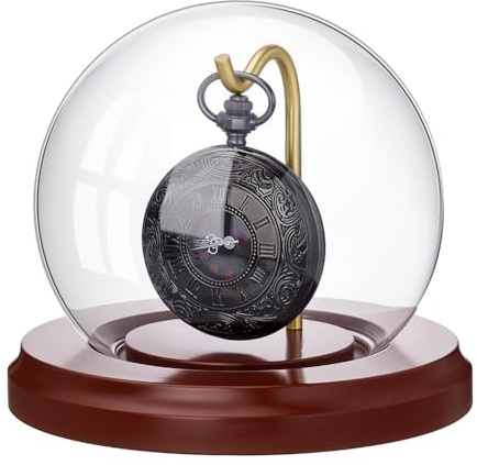PH PandaHall 11,2 x 9,4 cm fickur display kupol klocka med metallkrok visningsburk med träbas dekorativ glasdisplay kupol monter för fickur medaljer samlarobjekt foton prydnad