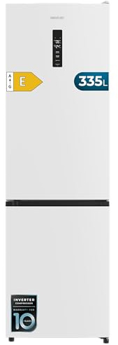 Cecotec Frigorifero Combinato 335L No Frost Bolero CoolMarket Combi 335 White E. Altezza 195,3cm e 59,5cm Larghezza, Compressore Inverter Plus, Basso Consumo, Ripiani Vetro, Controllo Umidità, Bianco