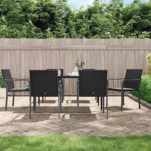QZZCED Gartenstühle mit Kissen 6 STK. Schwarz Terrassenstühle Freizeitstühle für Innenhöfe 56x59x84 cm Poly Rattan