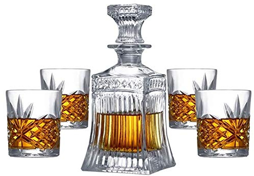Ensemble de carafe à whisky en cristal sans plomb - Capacité de 500 ml - Passe au lave-vaisselle - Verre à vin à cocktail - Verre à champagne