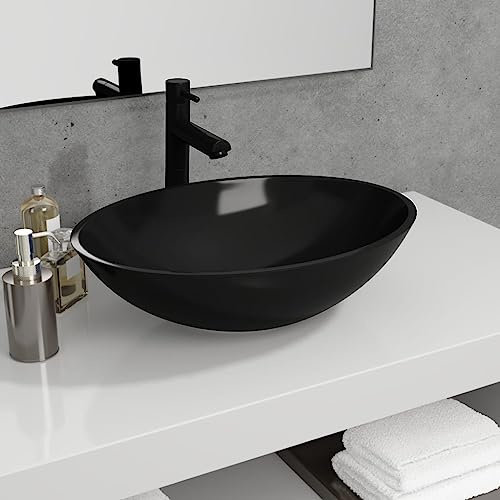 Vasque à Poser with Verre Noir, Design Moderne, Lavabo Salle de Bain, Lave Main, Meuble Vasque Salle de Bain, 50 x 37 x 14 cm