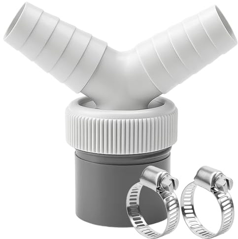 Washing Machine Waste Splitter, Dual Drain Hose Connector for Space-Saving Plumbing, 2 Stainless Steel Clamps Included, Compatible with Standard Washing Machine Drain Hose and Waste Pipe