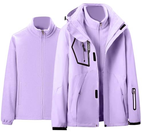 Generisch Chaqueta impermeable para lluvia, chaqueta de dos piezas para la nieve al aire libre para mujer, abrigo de invierno resistente al viento con capucha desmontable, amarillo, para mujer, morado