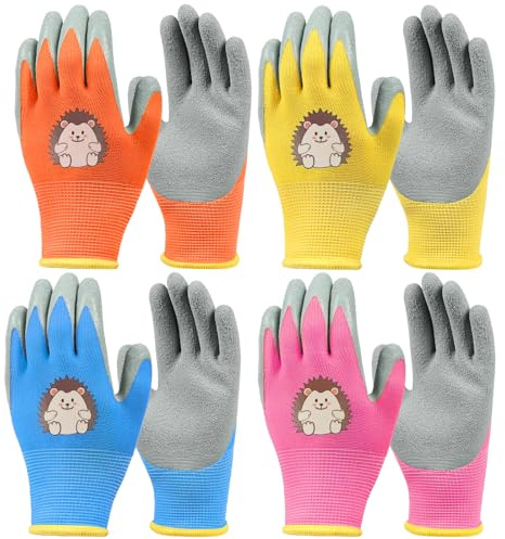 Noaxylic 4 Pares Guantes Jardineria Niños, Jardineria de Jardín para Niños a Prueba de Espinas y Transpirables, Jardín, Guantes de Trabajo de Jardi, Actividades al Aire Libre
