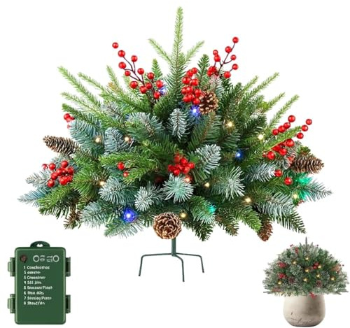 Upliftjoys, albero di Natale artificiale pre-illuminato, per riempire l'urna dell'albero di Natale Upliftjoys, albero di Natale artificiale con treppiede per portico, cortile, giardino, aiuole (D)