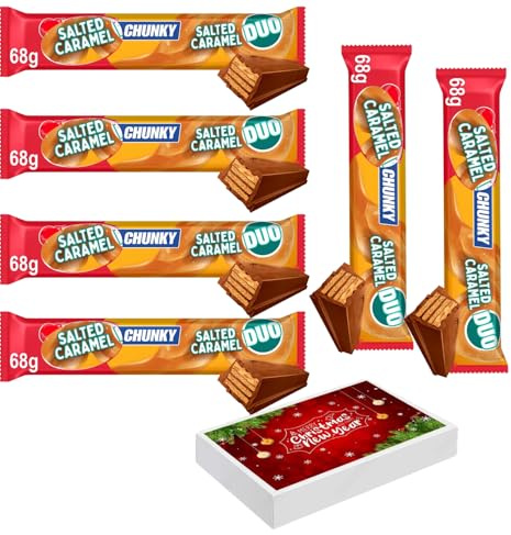 Chunky Duo Salted Caramel Chocolate Bar 68g With Christmas Giftt Box - Party Bag Fillers - kta (6 x Bars)