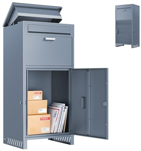 Vakiorn Paketlieferbox für den Außenbereich mit Standfuß, Nicht zu installierende Paketboxen mit Diebstahlschutz, rostfreier, wetterfester Paketbriefkasten,96CM