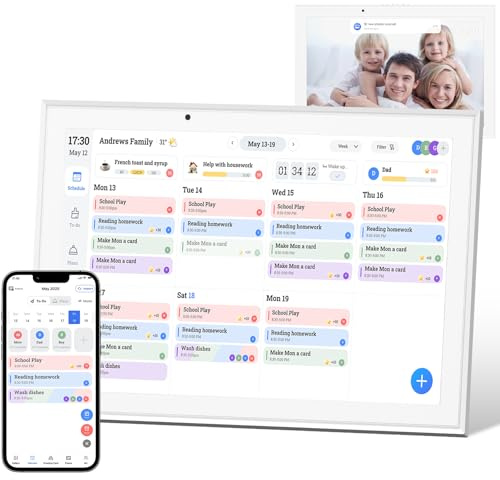 Ringco 10.1 Digital Calendar & Smart Touchscreen Planner, Electronic Calender with Chore Chart for Family Schedules & Meal Planning, Wall Mountable Digital Photo Frame, Gifts for Women Men (White)