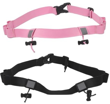 MUSISALY 2 Cinturones Porta Dorsales Elásticos Ajustables para Maratón y Ciclismo Soporte con 6 Presillas Cinta Reflectante para Correr y Triatlón Colores Negro y Rosa Uso Multievento