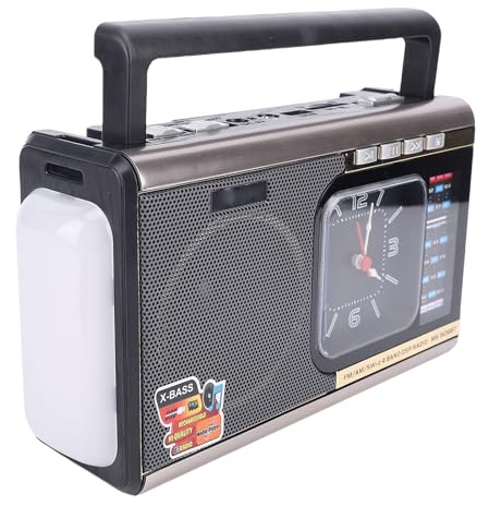 Generic Bluetooth Speakers Radio, 4 in 1 Speaker Receiver with Clock and Flashlight, Portable AM FM SW Retro Radio for Home Picnic Senior (Gold)