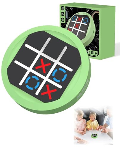ONGNIUU Tic Tac Toe, Tris Elettronico, Trio Gioco da Tavolo Multifunzionale, Gioco Rompicapo Portatile Tre in Uno, Console di Gioco da Viaggio per Bambini e Adulti (Verde)