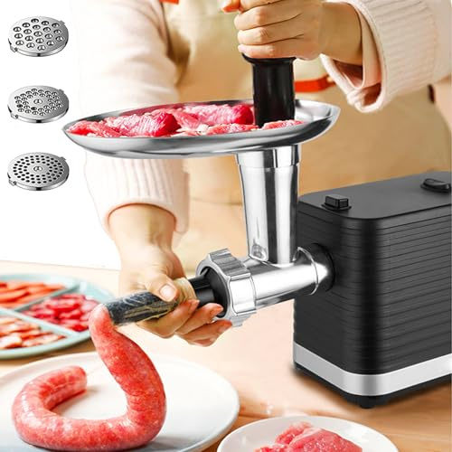 Tritacarne elettrico, in acciaio inox, tritacarne e riempire salsicce, 750 W, con 3 piastre di taglio e funzione inversa per la cucina di casa