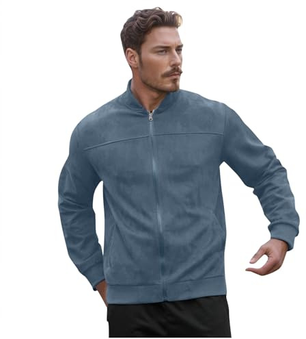 Generisch Herren Einfarbige Leichte Stehkragen Reißverschluss Strickjacke Jacke Locker Business Bequem Jacke (Light Blue, XL)