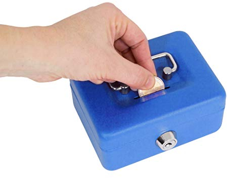 ARREGUI Elegant Steel Cash Box | Lockable Till with Slot | Blue, 12.5 cm Wide