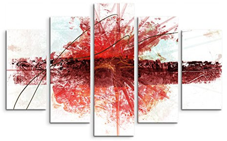 5 teiliges Wandbild auf Leinwand (Gesamt: H: 100cm B: 160cm) Keilrahmenbild Canvas Fotodruck Leinwandbild Leinwanddruck Kunstdruck Wandbild rot weiß braun Balken Muster