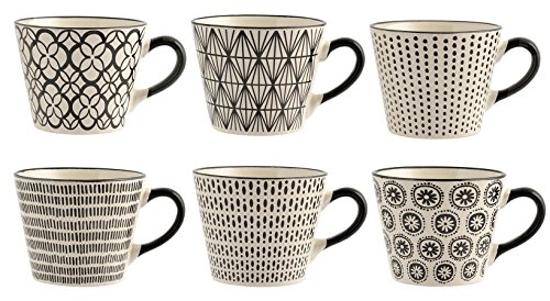 H&H Vhera – Set 6 Tazze Colazione, 340 ml in Stoneware, Bianco/Nero, Resistenti e Capienti, Design Moderno Bicolor, Ideali per Cappuccino, Latte, Tè