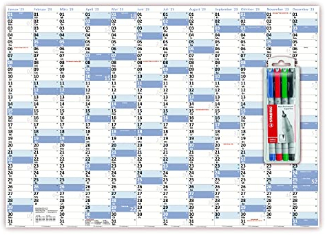 XL Wandkalender DIN A1 2025 blau, nass abwischbar inkl. Stifteset Format 84 x 59cm Jahresplaner Wandplaner gerollt