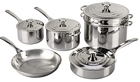 Le Creuset SSP14110 Juego de utensilios de cocina de acero inoxidable de tres capas, 10 piezas