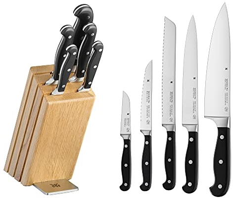 WMF Spitzenklasse Plus Messerblock mit Messerset 6teilig, Made in Germany, 5 Messer geschmiedet, Eichenholz-Block, Performance Cut