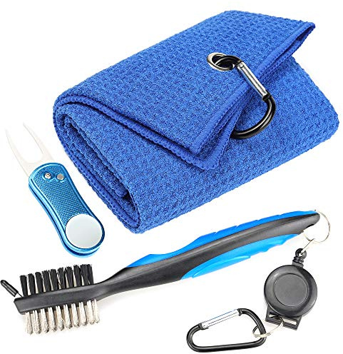 Mile High Life Mikrofaser Waffelmuster Golf Handtuch Club Groove Cleaner Brush Faltbares Divot-Werkzeug mit magnetischem Kugelmarker