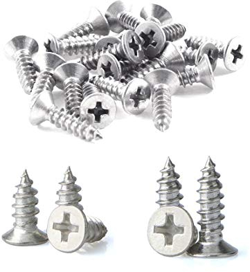 Qrity Edelstahl-Blechschrauben M4, Kreuzschlitz-Flachkopf-Schrauben, Holzbearbeitungsschrauben
