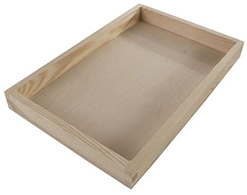 WooDeeDoo Petit plateau de service rectangulaire en bois - Boîte de présentation ouverte - Pin brut - Organiseur de bureau - Comptoir - Pour bijoux, clés, pièces de monnaie - Accessoires - 30 x 20 x 3