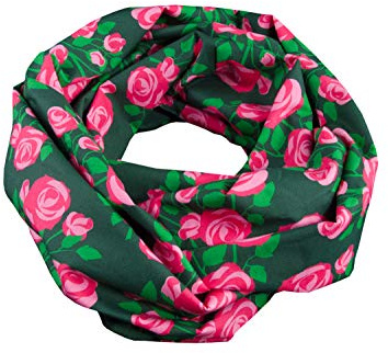 bettina bruder - Damen-Loop Schlauchschal Rosen grün rosa pink - 100% Baumwolle