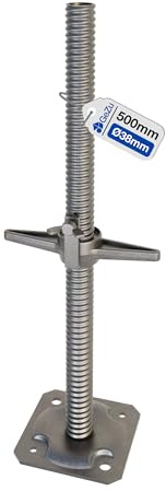 GeZu Impex Martinetto di Base per Ponteggi 500 x 38 mm | Elettroplaccato Piedini di Livellamento Regolabili per Ponteggi Piedi per Ponteggi Stile Baker