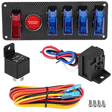 Interruttore di accensione 6 in 1 Pannello interruttori di accensione automatica per auto Kit di controllo del pulsante di avviamento del motore 12V, di accensione