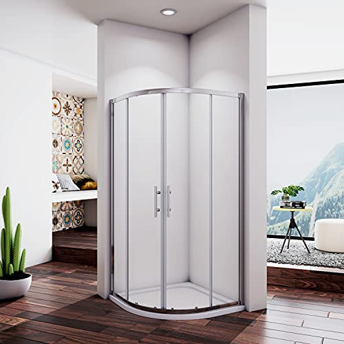 Acezanble cabine de douche 1/4 rond 90x90x185cm en niche, porte de douche coulissante avec receveur, 6mm verre transparent et anticalcaire