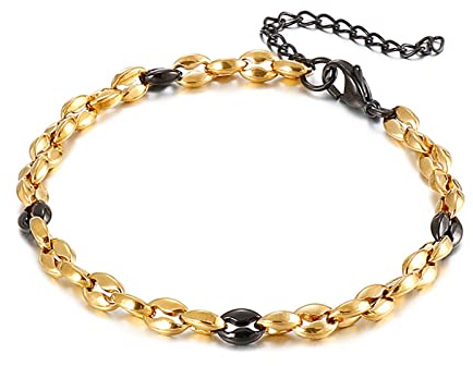 Daesar Armband Edelstahl 20CM Charm, Bohnenkette Gliederarmband 5MM mit Karabinerverschluss Hip Hop Armbänder Gold Schwarz Freundschaftsarmband für Männer Jugend