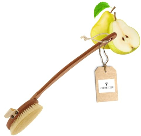 HOFMEISTER® Rückenbürste Birnenholz mit Naturborsten – Badebürste mit langem Stiel für Massage, Bad, Dusche und Sauna – Made in Germany, 44 cm (1 Stück)