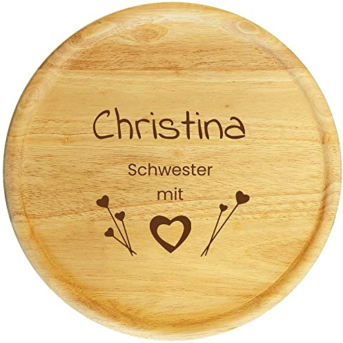 Sterngraf Pizzateller mit Gravur (Name) personalisiertes Holz Pizza-Brett 32cm - Geschenk-Idee für Schwester/Bruder, Tante/Onkel, Mutter/Vater, Geburtstagsgeschenk MotivP35 mit Herz