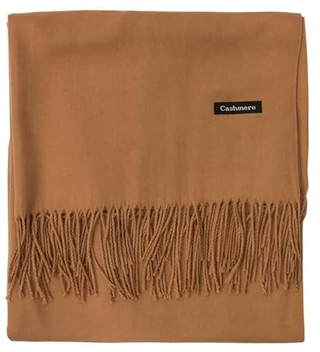 Stfery Winter Schal für Damen XXL, Kaschmir Schal Damen Scarf Dunkles Kamel Einfarbige Quaste Halstuch 200x70CM Weich Warm